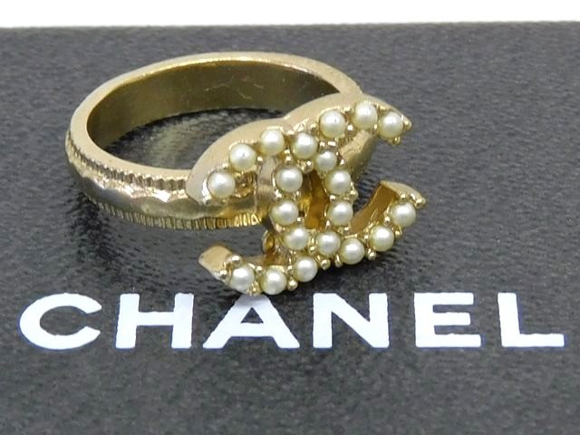 シャネル リング ■ A12P ココマーク 10号 指輪 ゴールドカラー レディース CHANEL パール風ストーン□6F マニニ10