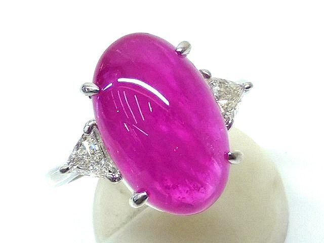 樂天商城 - 3F Pt900 天然 ピンクサファイア 10.35ct ■ ダイヤ 0.43ct カボション プラチナ リング 16号 8.8g □6I