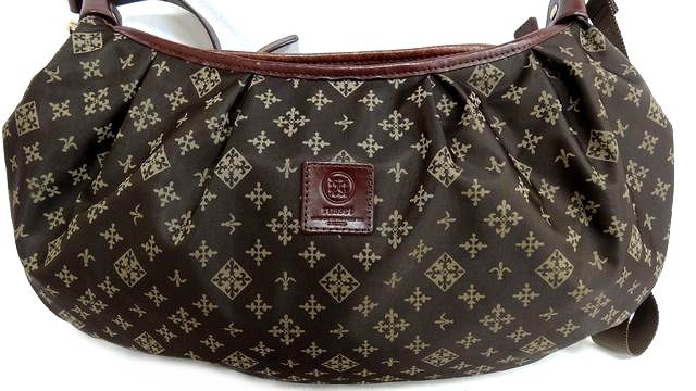 russet ラシット ショルダーバッグ ■ ロゴグラム ナイロン×レザー ダークブラウン×ゴールド金具 レディース □6I