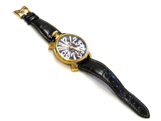 Gaga Milano ガガミラノ マニュアーレ48 時計 ☆ メンズ ウォッチ 手巻き ゴールド×ブラック □6J