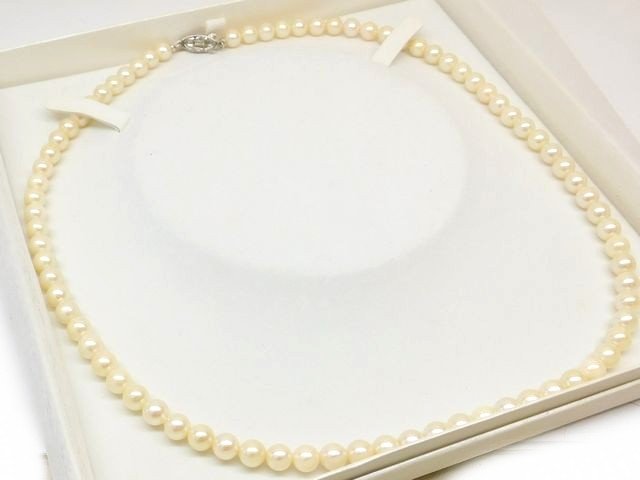 樂天商城 - 3F 28番 K14金具 パール 真珠 6.5～7.0mm ■ ネックレス 55cm ホワイトゴールド金具 レディース □6J