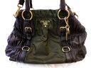 プラダ ■ BN1793 ギャザー トートバッグ ショルダーバッグ 2WAY 斜め掛け レザー ナイロン カーキ×ダークブラウン PRADA □ 6J(4)