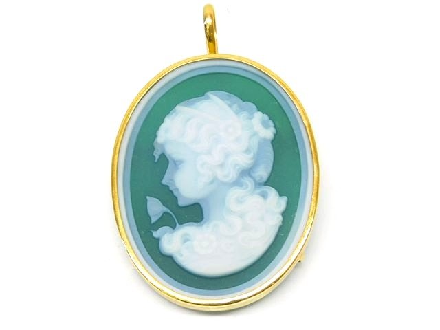 K18 カメオ ☆ 約8g イエローゴールド ブローチ ペンダントトップ 女性横顔 □6L7A