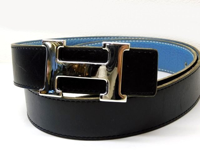 エルメス ベルト ■ 85cm コンスタンス Hバックル シルバー×ブラック×ブルージーン □にH刻印 メンズ HERMES □7A7B