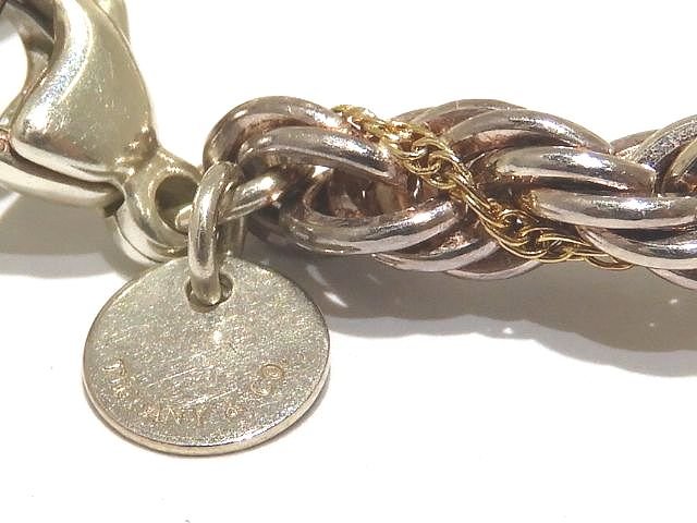 美品 TIFFANY ティファニー ツイストチェーン ブレスレット ☆ シルバー925 × 750 K18YG レディース ヴィンテージ 約14g ▼7E