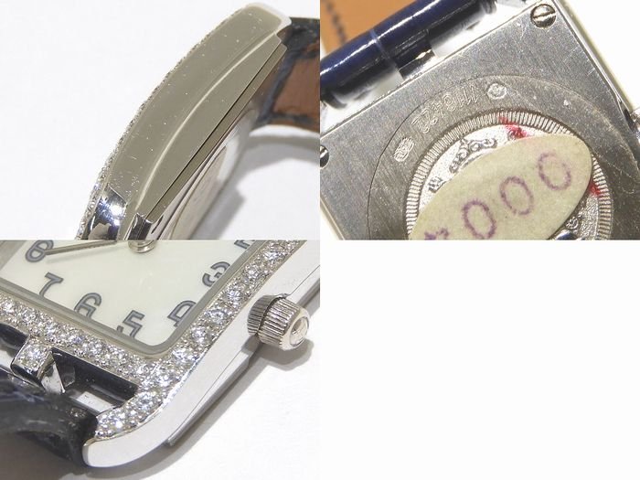 新品同様 HERMES エルメス ケープコッド ミニ レディース 時計 ☆ CC1.192 K18WG ダイヤモンド ネイビー革ベルト ホワイトゴールド ▼7E
