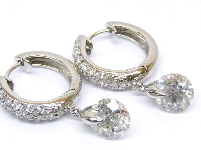 ブラックフライデー 美品 Pt900 ダイヤモンド 2.19ct 2.02ct 0.35ct 0.35ct ■ ピアス プラチナ レディース □7D7F