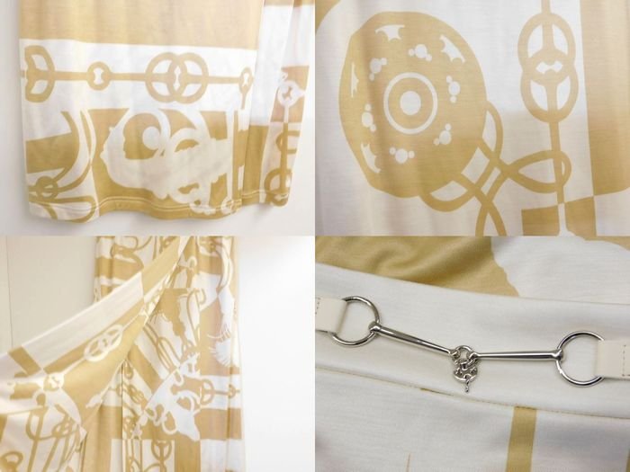 ブランドショップ　フォーサイトの新品同様品 HERMES エルメス ■ 2022年製 シルク100% 総柄デザイン ラップ スカート ベージュ系 レディース□ 7I キ1000｜アングル3