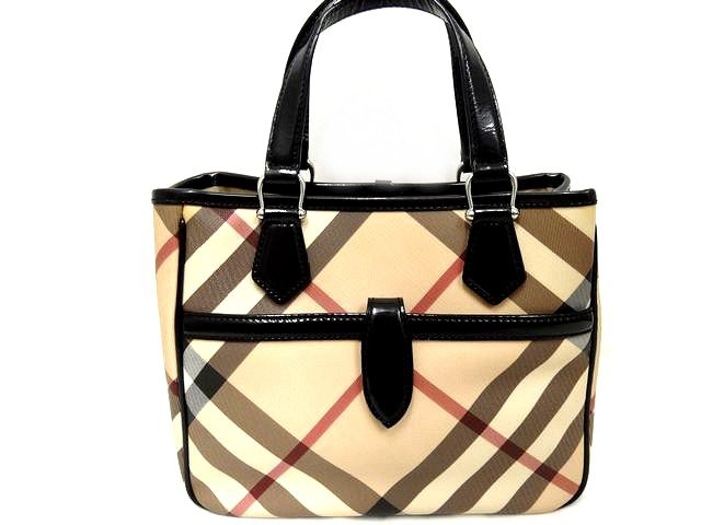 BURBERRY バーバリー ■ ハンドバッグ ノバチェック ベージュ系 レディース PVC パテントレザー □7I