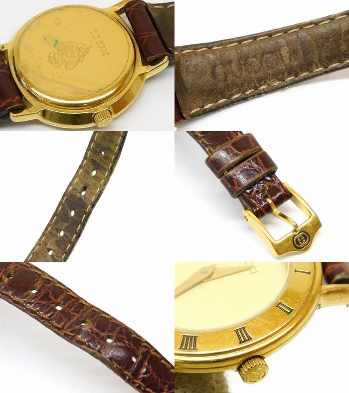 グッチ 3000.2.L ■ アンティーク レディース時計 ウォッチ 革ベルト ゴールドカラー GUCCI□5L7J