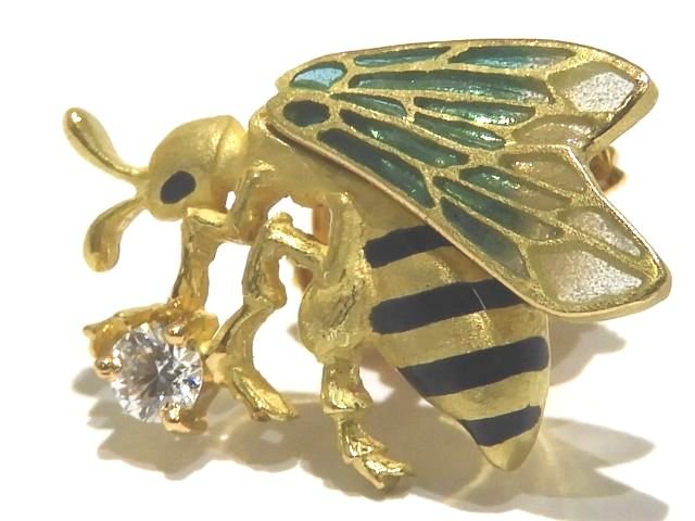 樂天商城 - 新品同様 ニックスファクトリー レディース ピンブローチ ☆ 中嶋邦夫 K18YG ダイヤモンド0.1ct エマイユ 蜂 ビー デザイン ジュエリー▼7K