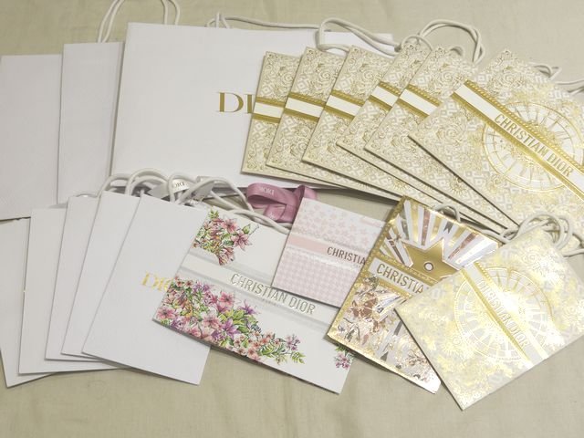 1/ ディオール 小物用ショッパー 18枚セット ◆ 財布 アクセサリー 洋服 等に DIOR ホワイト ゴールド 紙袋 付属品 ショップ袋 ▼7K