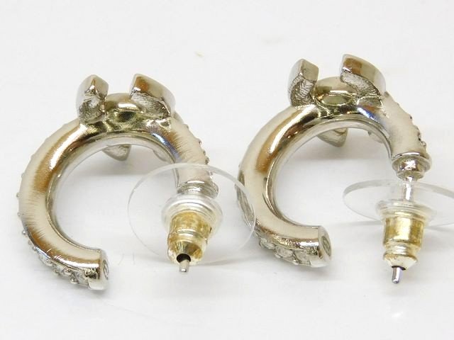 2025年製 新品同様品 シャネル B25S ピアス ■ ココマーク クリアストーン シルバーカラー フープ レディース CHANEL□7L イ1000