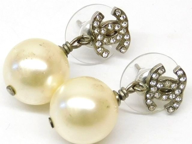 シャネル B14V ピアス ■ ココマーク フェイクパール クリアストーン レディース CHANEL□7L エ1000