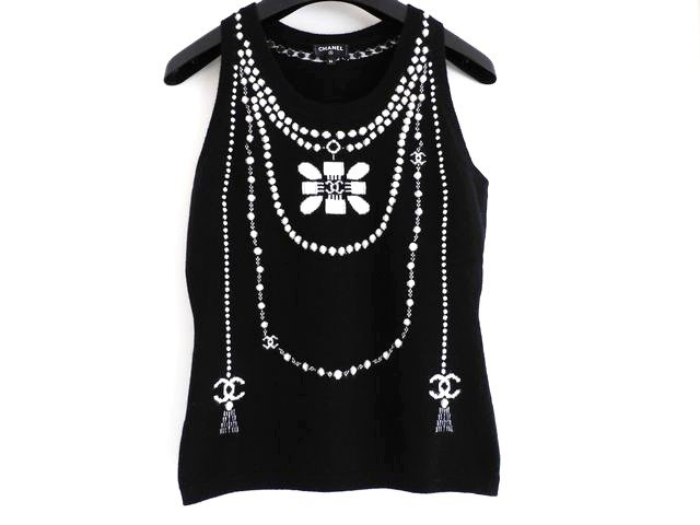 CHANEL シャネル グラデーションニットベスト ノースリーブ ローゲージ 黒 CHANEL シャネル グラデーションニットベスト ノースリーブ ローゲージ 黒