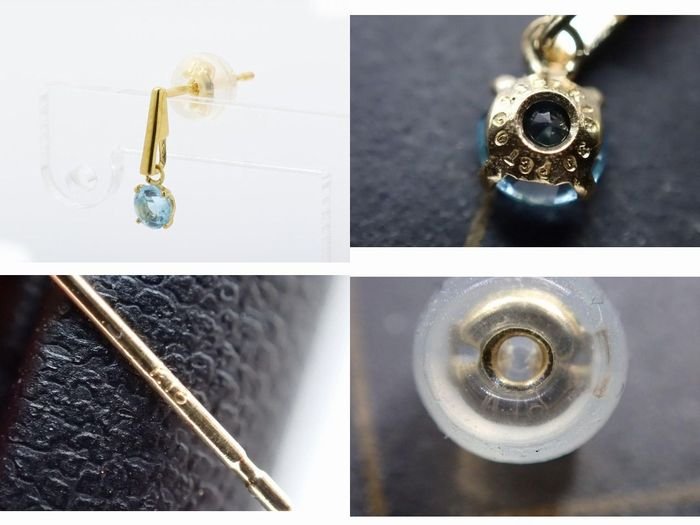 美品 K18 ブルートパーズ ピアス ■ イエローゴールド 約0.4g レディース □ 7L●