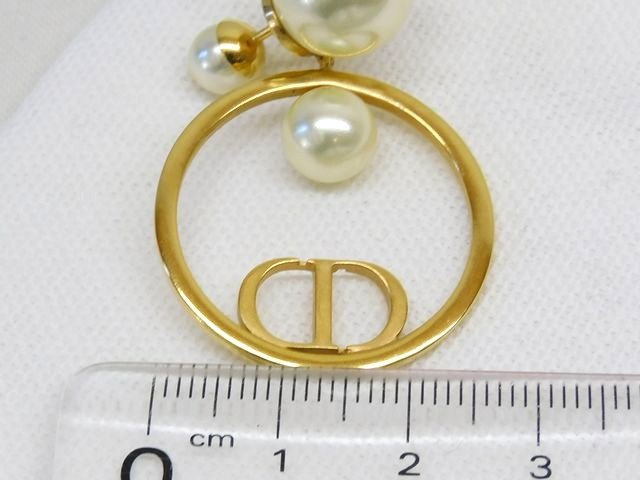 まだ美品 ディオール ピアス ■ ロゴ サークル パール風 レディース ゴールドカラー ChristianDior □8A エマ100