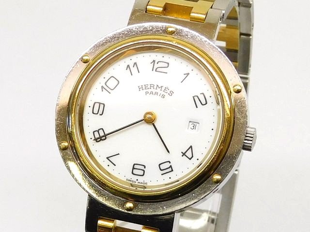 3F HERMES エルメス ■ 訳あり品 クリッパー 30mm コンビ ボーイズ レディース 時計 クォーツ □7L8A
