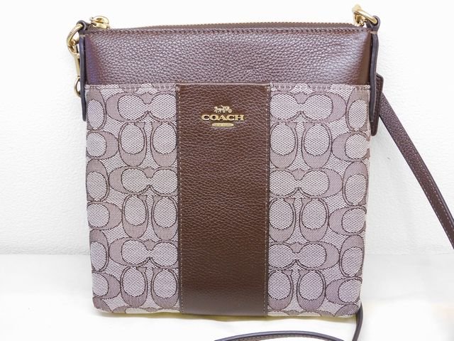 COACH - 美品 コーチ ■ 5475 シグネチャー カーキ×ダークブラウン 小さめ ショルダーバッグ レディース COACH□ 8B ムニ10