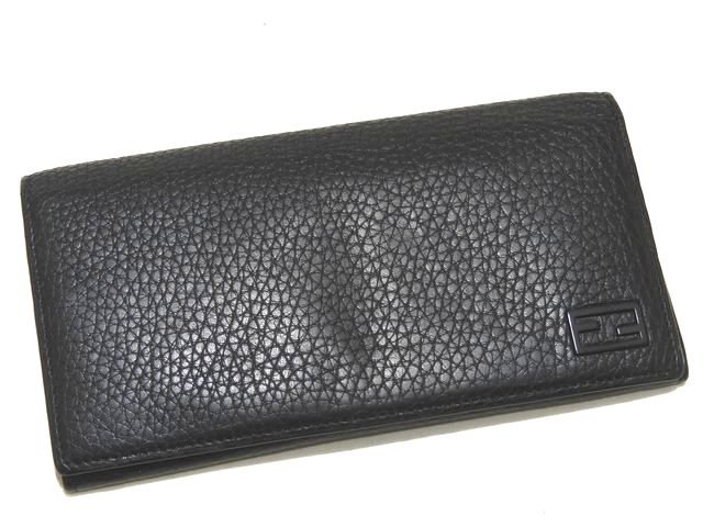 まだ美品 フェンディ 中ファスナー 長財布 ☆ 7M0264 ブラック レザー ロゴ金具 メンズ可 FENDI 2つ折り コンチネンタルウォレット ▼8A