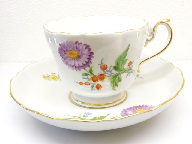 7 Meissen マイセン ■ フラワー カップ＆ソーサー 二つ花 ティー □8B
