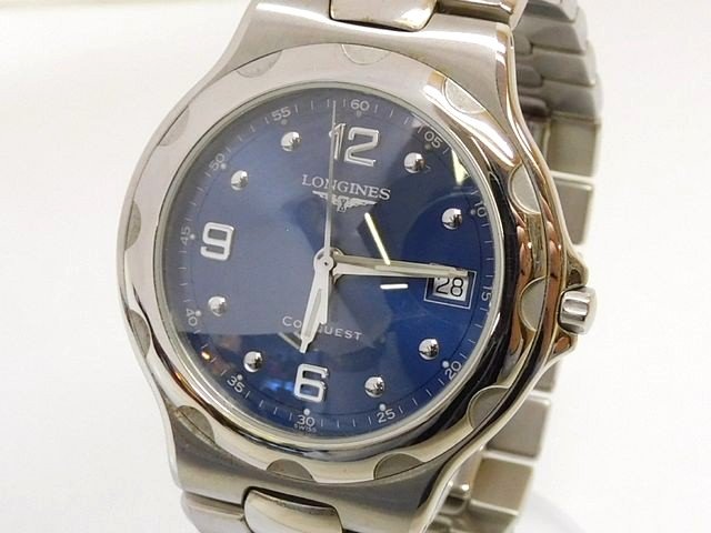 美品 LONGINES ロンジン CONQUEST コンクエスト L1.631.4 ☆ ブルー文字盤 時計 メンズ クォーツ ウォッチ □8B エ1000