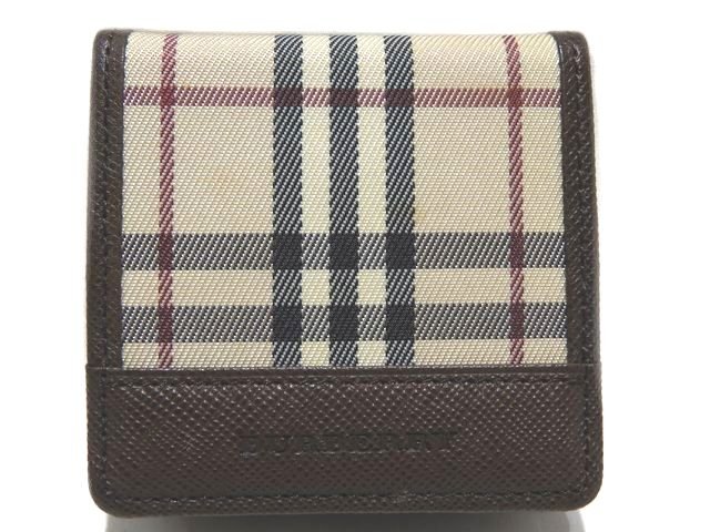 BURBERRY バーバリー コインケース ◇ 小銭入れ ノバチェック レディース ブラウン系 ウォレット ベージュ キャンバス レザー ▼8C