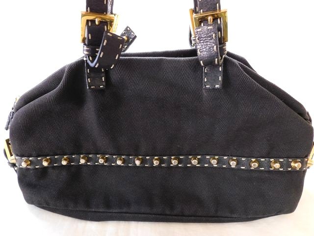 フェンディ セレリア ■ トートバッグ スタッズ キャンバス レザー 黒 ブラック レディース FENDI□8C