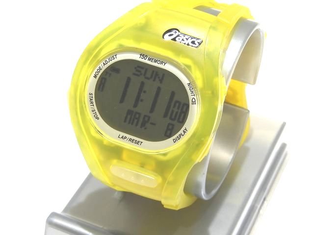 アシックス ※動作品 美品 アシックス WJ17-4000 ランニングウォッチ ◇ イエロー デジタル 時計 シリコン プラスティック asics ▼8C