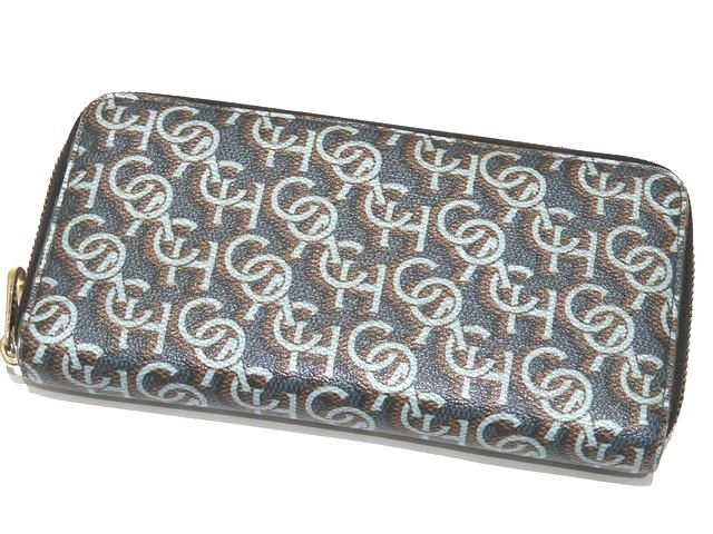 COACH コーチ CF521 ラウンドファスナー 長財布 ◇ 総柄 PVC レザー グリーン系 メンズ レディース ▼8C