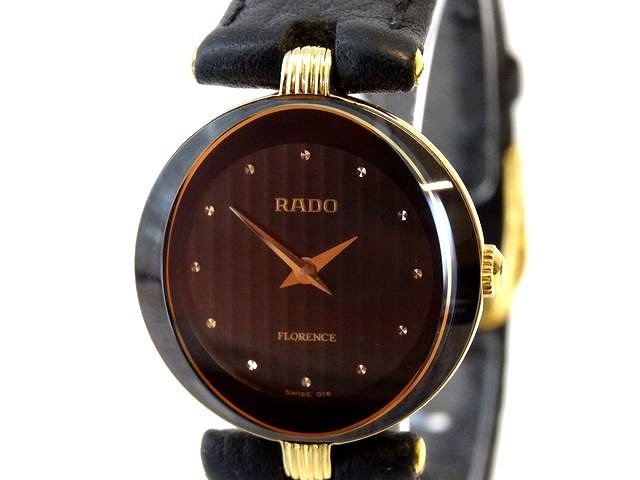 3F ラドー RADO フローレンス FLORENCE ■ 153.3695.2 黒文字盤 ゴールドカラー 腕時計 レディース クォーツ ウォッチ レザー □8C
