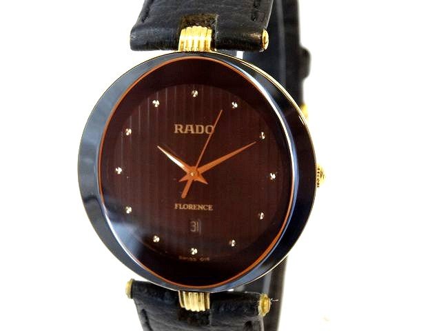 ラドー RADO フローレンス FLORENCE ■ 152.3694.2 黒文字盤 デイト ゴールドカラー 腕時計 メンズ クォーツ ウォッチ レザー □8C