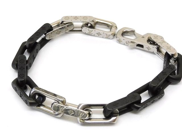 樂天商城 - 美品 ヴィトン ■ M00687 ブレスレット・モノグラム チェーン L 全長22.cm シルバー ブラックカラー LOUIS VUITTON □8C