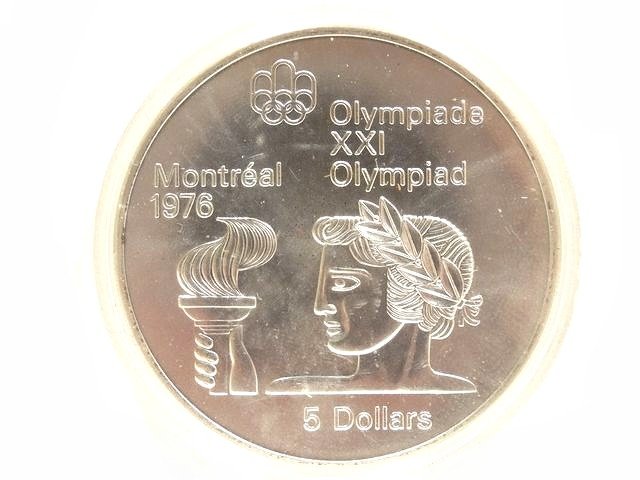※送料無料※ コレクター必見 1974 カナダ モントリオールオリンピック銀貨 ■ SV925 銀92.5％ 5ドル ケース付き 海外 古銭 □ 8C