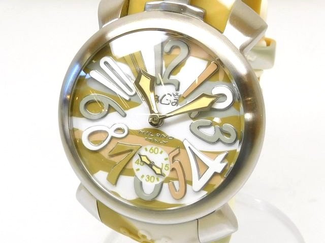 美品 GaGa MILANO ガガミラノ ■ マニュアーレ 48 手巻き 時計 ウォッチ カモフラ 迷彩 マヌアーレ スモセコ□8D