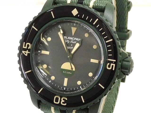 新品同様品 BLANCPAIN Swatch ■ GREEN ABYSS SO35G100 自動巻き腕時計 ブランパン スウォッチ グリーンアビス 時計 □8D