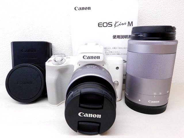 樂天商城 - 動作確認済み Canon EOS kiss M ダブルズームキット ■ 49mm 52mm ホワイト ミラーレス 一眼レフカメラ 望遠 高画質 キャノン □8D
