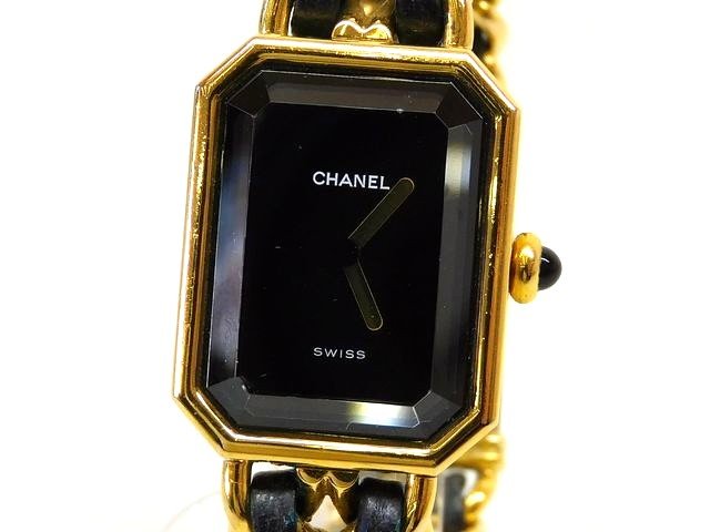 2番 シャネル 時計 ■ プルミエール Lサイズ ステンレス ゴールドカラー ブラック レディース クォーツ 腕時計 CHANEL □8A8D