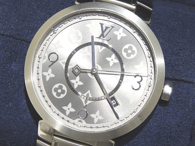 LANCASTER - LOUIS VUITTON ヴィトン メンズ クォーツ 時計 Q1DM0 ☆ タンブール スリム エクリプス デイト グレー文字盤 SSブレス ステンレス ▼8E