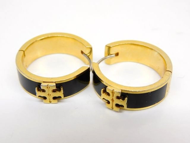 Cubic Zirconia - ※送料無料※ トリーバーチ ピアス ■ キラ エナメル ハギー フープピアス ゴールド ブラック Tory Burch □8E