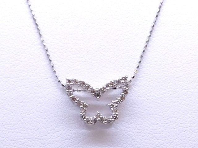 樂天商城 - 美品 K18 ホワイトゴールド ■ ダイヤ 0.30ct ネックレス 2.0g バタフライ 蝶々 レディース □ 8D8F●