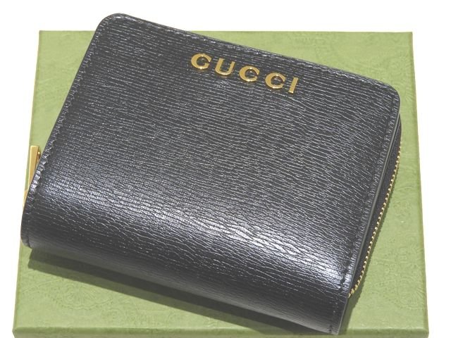 樂天商城 - 新品同様品 グッチ スクリプト ミニ ウォレット ☆ 772639 2つ折り 財布 ブラック レザー ゴールド金具 GUCCI ロゴ ▼8E