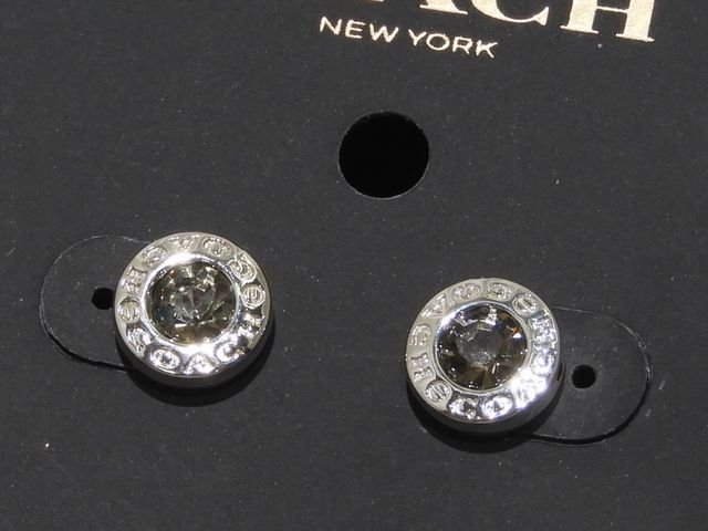 樂天商城 - 美品 コーチ ロゴサークル ピアス シルバーカラー ☆ ストーン付き レディース アクセサリー COACH スタッド ▼8F