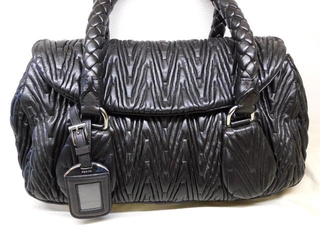 樂天商城 - プラダ ■ BN1235 ハンドバッグ レザー リカラー品 ギャザー ブラック 黒系 レディース PRADA □8E8F