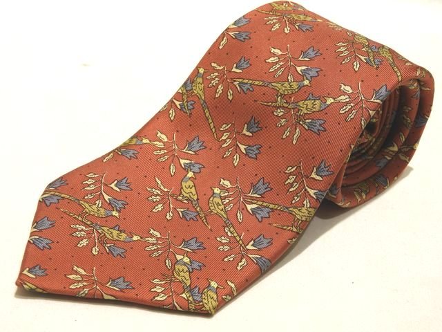 樂天商城 - ※送料無料 美品 エルメス 鳥 総柄 ネクタイ ◇ シルク メンズ 7274 MA HERMES ヴィンテージ ピンクオレンジ系 ▼8F