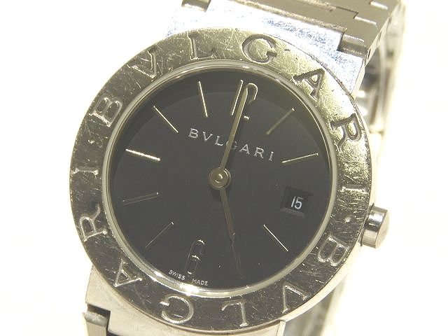 樂天商城 - BVLGARI レディース クォーツ 時計 デイト ☆ BB26SS ブルガリ・ブルガリ 黒文字盤 シルバー ロゴあり ラウンド ブラック ▼8F