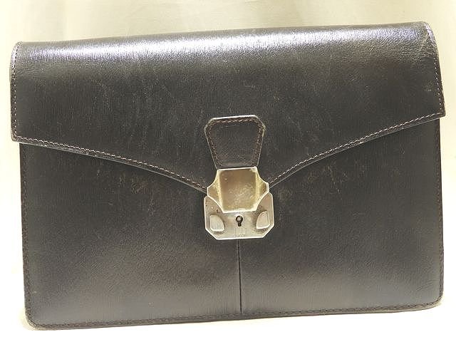 樂天商城 - ダンヒル セカンドバッグ ◇ ブラック レザー シルバー金具 メンズ ヴィンテージ リスト付き 鞄 クラッチバッグ dunhill ▼8F
