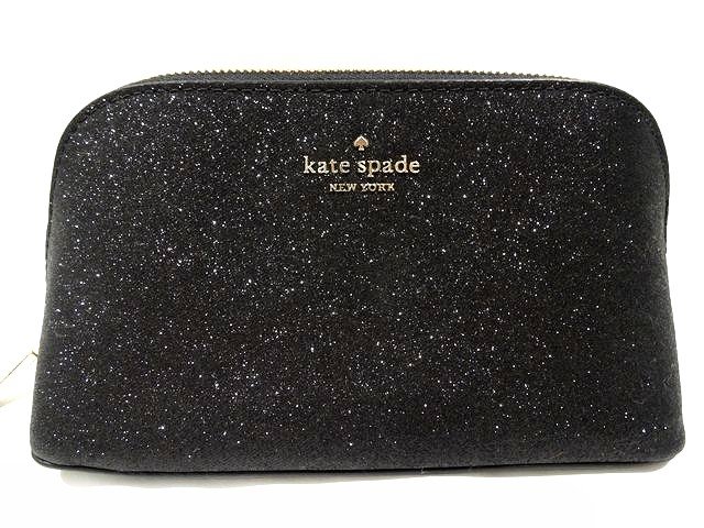 kate spade ケイトスペード ■ 化粧ポーチ コスメポーチ マルチ ラメ ゴールド金具 レディース 黒 ブラック□8G