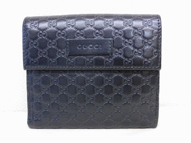 グッチ 464916 ■ マイクログッチシマ GG レザー コンパクトウォレット 財布 黒 ブラック メンズ レディース GUCCI □ 8H