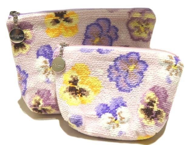 ※送料無料 美品 ラブラリー バイ フェイラー ミニポーチ 2個セット ◇ パンジー フラワー柄 パープル系 LOVERARY BY FEILER フラワー▼8I